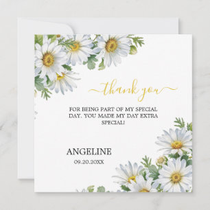 Chic White Daisy Floral Greenery Birthday Thank You Card