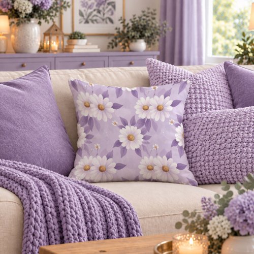 Chic White Daisy Pastel Purple Throw Pillow Gift