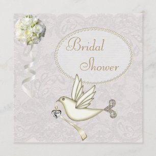 Chic White Dove Paisley Lace Bridal Shower Invitation