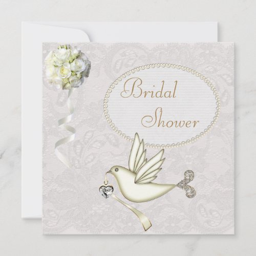 Chic White Dove Paisley Lace Bridal Shower Invitation