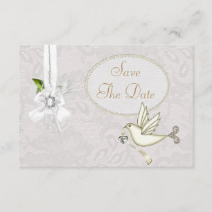 Chic White Dove Paisley Lace Save The Date Invitation