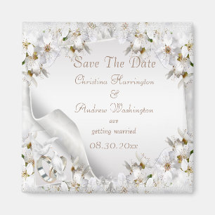 Chic White Dove Paisley Lace Save The Date Magnet