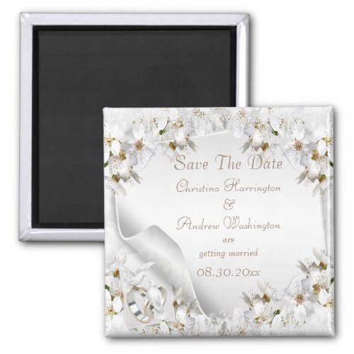 Chic White Dove Paisley Lace Save The Date Magnet