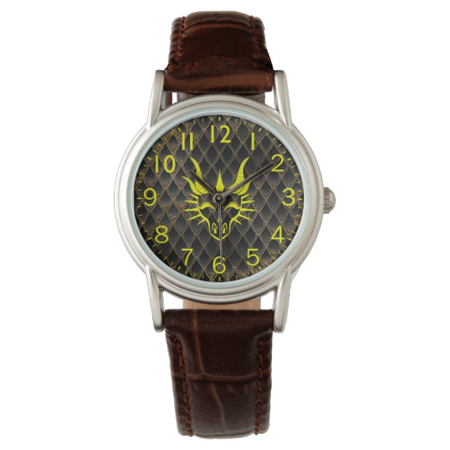 Chic White Dragon Head & Brown Dragon Scales Watch (Front)