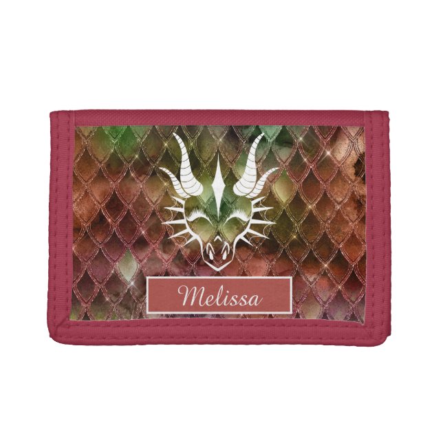 Chic White Dragon Head & Colorful Dragon Scales Trifold Wallet (Front)