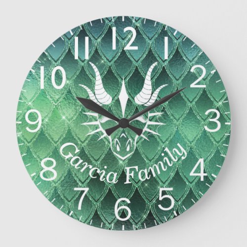 Chic White Dragon Head  Green Dragon Scales Large Clock