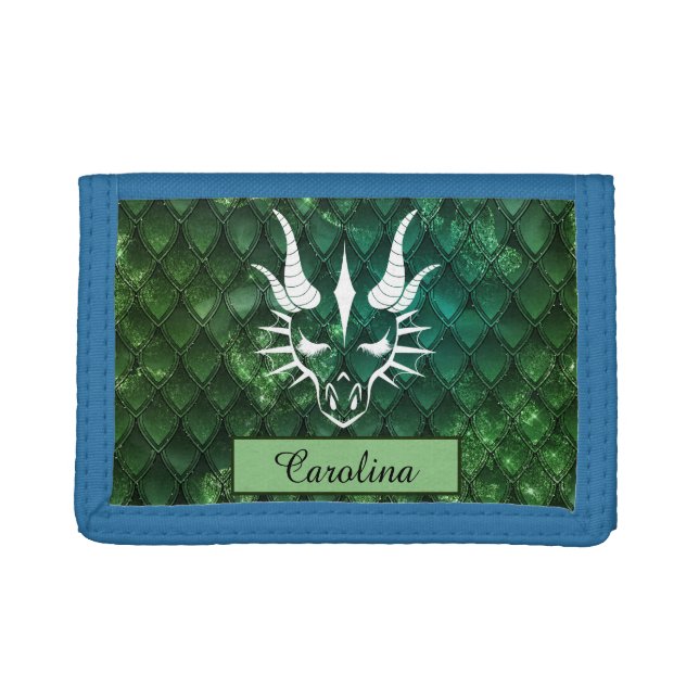 Chic White Dragon Head & Pink Dragon Scales Trifold Wallet (Front)