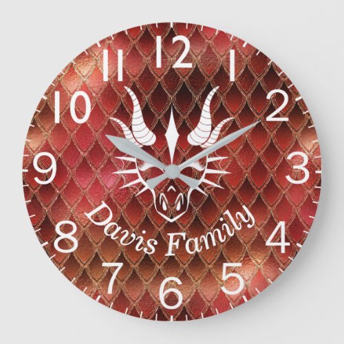 Chic White Dragon Head  Red Dragon Scales Large Clock