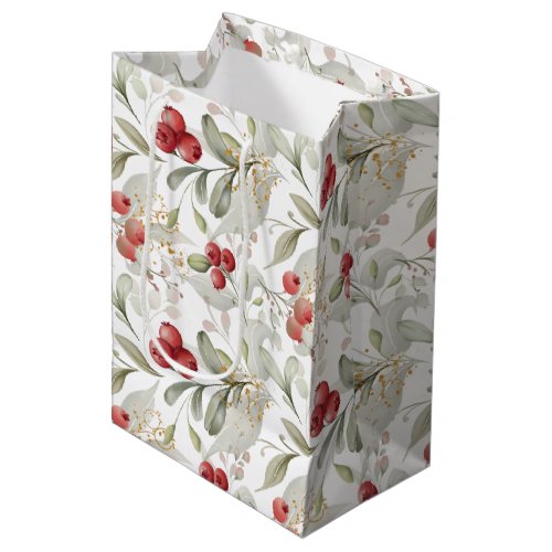 Chic White Elegant Greenery Botanical Christmas  Medium Gift Bag