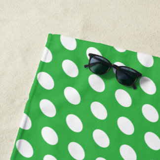 Chic White Elliptical Polka Dots On Bright Green Beach Towel