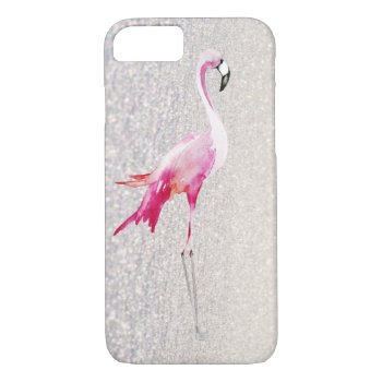 Chic White Faux Glitter Pink Watercolor Flamingo Iphone 8/7 Case by pink_water at Zazzle