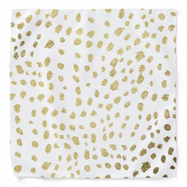 Chic white faux gold paint polka dots pattern bandana (Front)