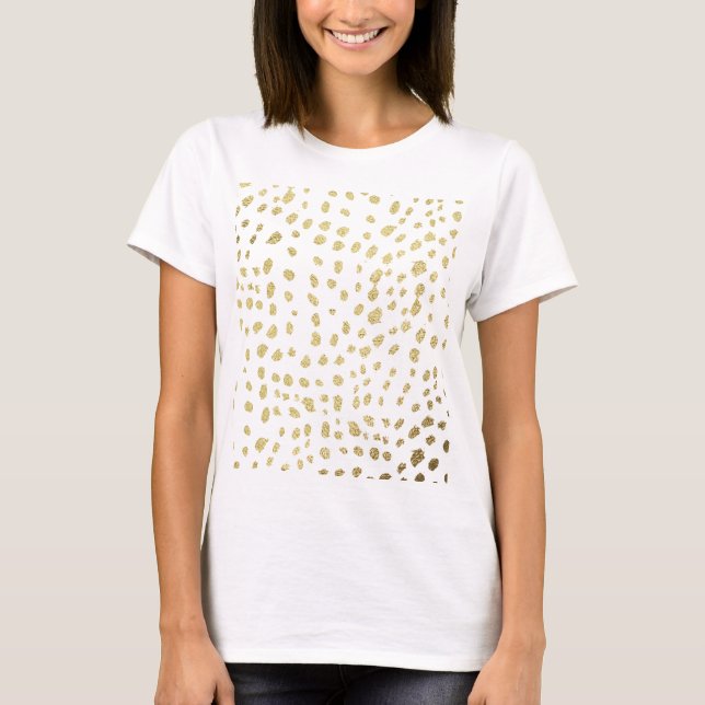 Chic white faux gold paint polka dots pattern T-Shirt (Front)