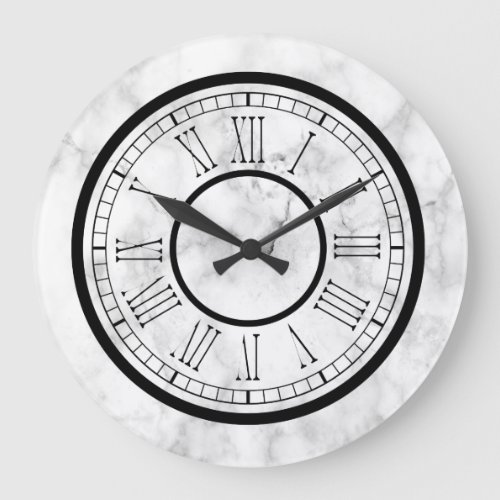 Chic White Faux Marble Large Clock