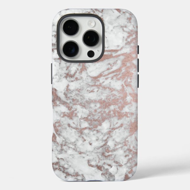 Chic white faux rose gold modern marble Case-Mate iPhone case (Back)