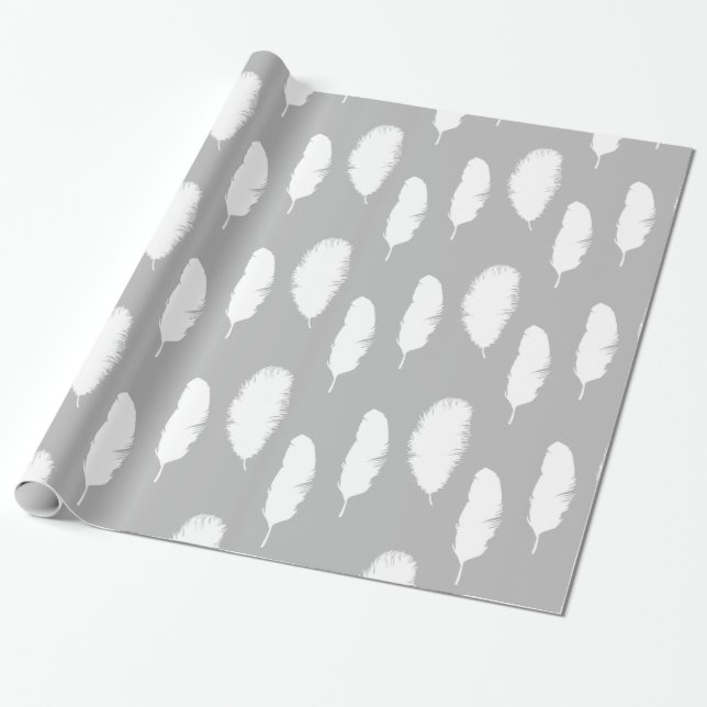 Chic White Feathers Birthday Wrapping Paper (Unrolled)
