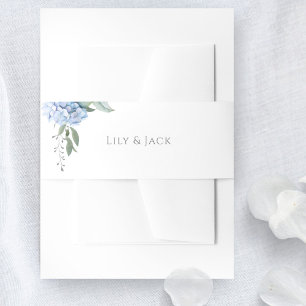 Chic White & Floral Blue Hydrangea Wedding Invitation Belly Band