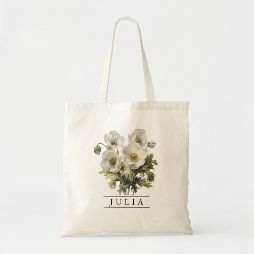 Chic White Floral Botanical_Personalize_Budget Tote Bag