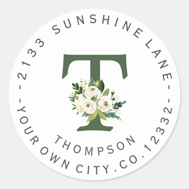 Chic White Floral Circular Address Label (Front)
