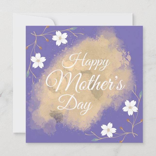 Chic white floral elegant purple mother's day holiday card (Front)