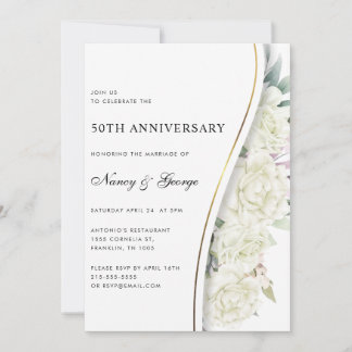 Chic White Floral Foliage 50th Wedding Anniversary Invitation
