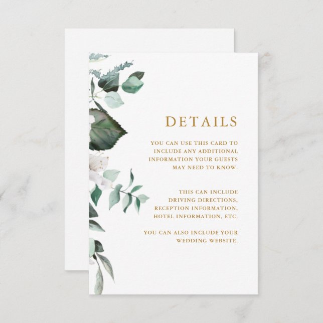 Chic White Floral Guest Information Enclosure Card (Front/Back)