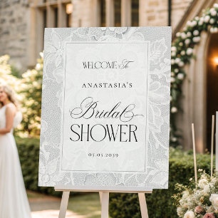 Chic White Floral Lace Bridal Shower Welcome Sign