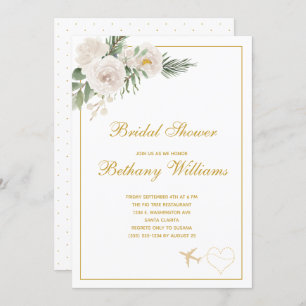 Chic White floral Travel Bridal Shower Invitation