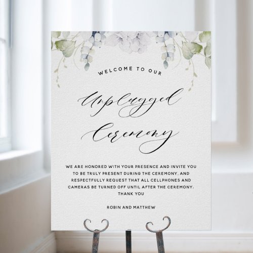Chic White Floral Unplugged Ceremony Wedding Sign