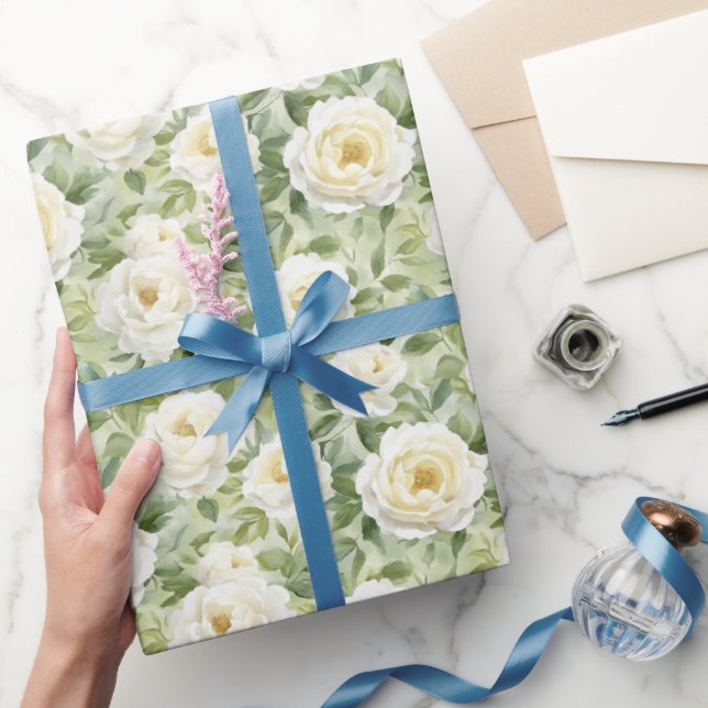 Chic White Flowers Bridal Shower Wrapping Paper (Gifting)
