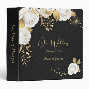 chic white flowers gold leaves black photo album 3 ring binder