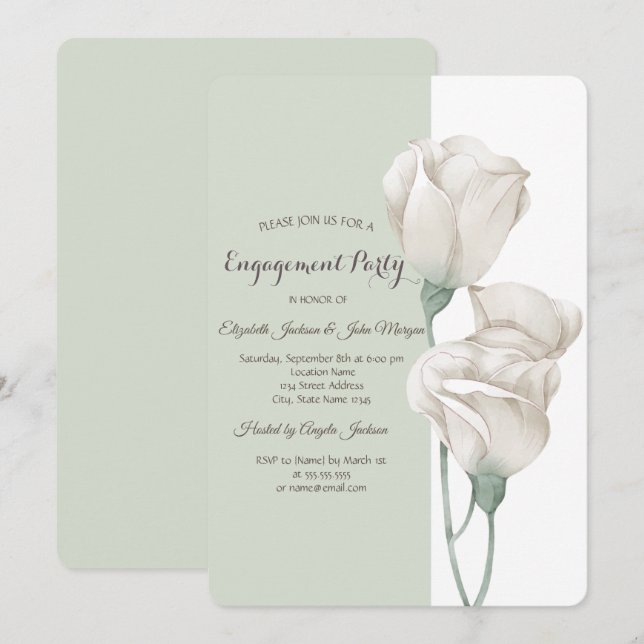 Chic White Flowers Roses Engagement   Invitation (Front/Back)