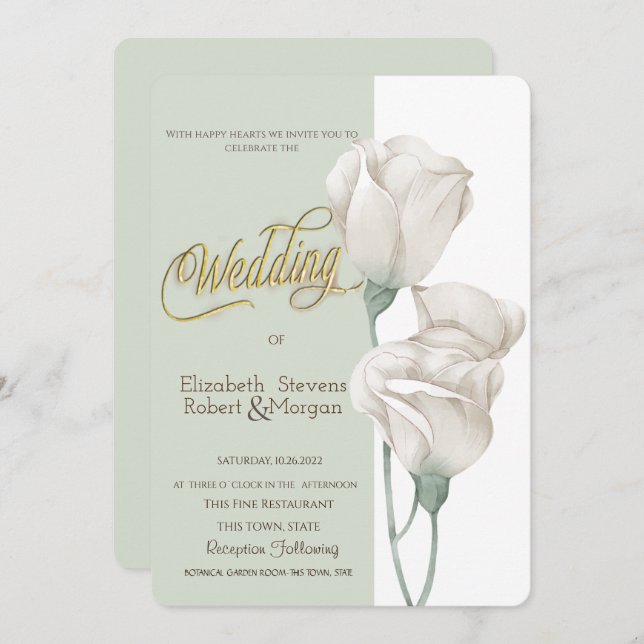 Chic White Flowers Roses Wedding   Invitation (Front/Back)