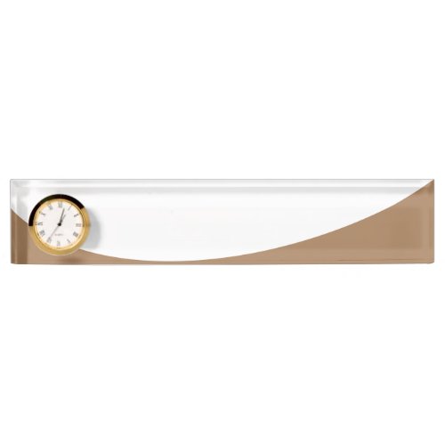 Chic White Flowing Mocha Brown Bottom Wave Clock Desk Name Plate