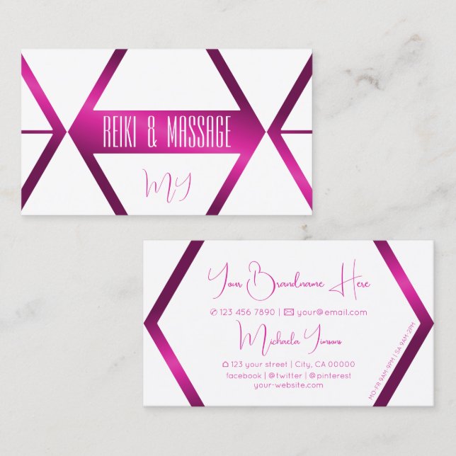 Chic White Geometric Shimmery Pink with Monogram Business Card (Front/Back)