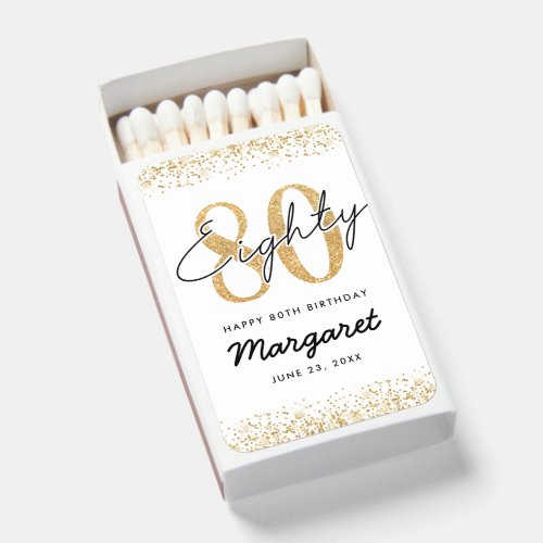 Chic White Gold 80th Birthday Matchboxes