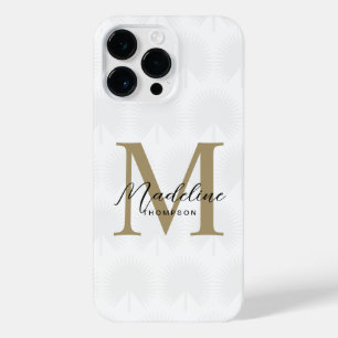 Chic White Gold Anahaw Leaf Script Monogram iPhone 14 Pro Max Case