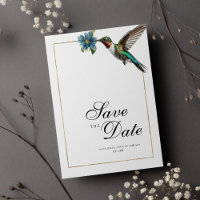 Chic white gold colorful hummingbird Save The Date