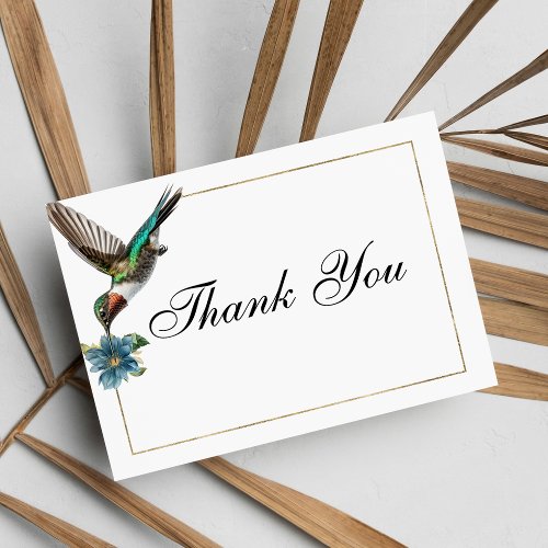 Chic white gold colorful hummingbird Thank You Invitation