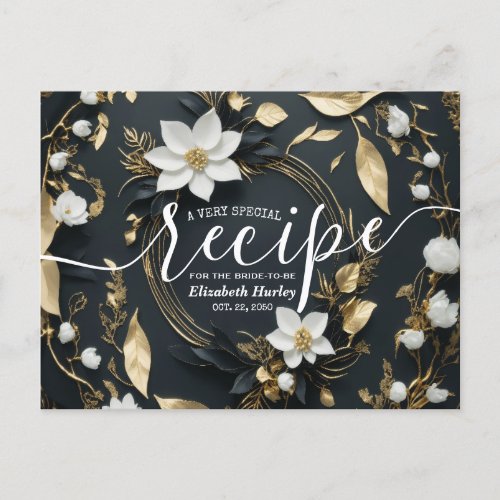 Chic White Gold Floral Wreath Bridal Shower Recipe Invitation Postcard