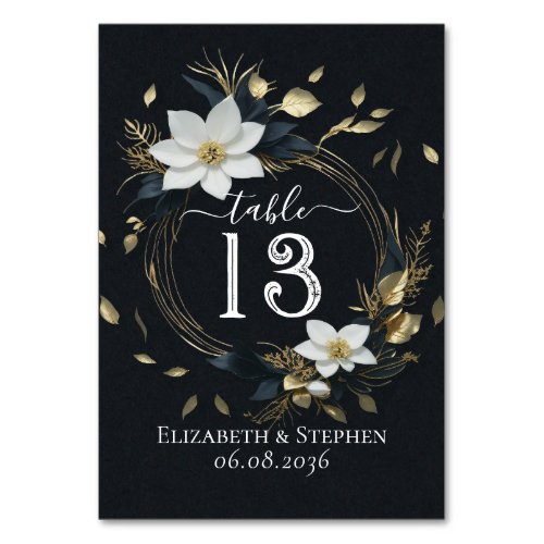 Chic White Gold Floral Wreath Wedding Table Number