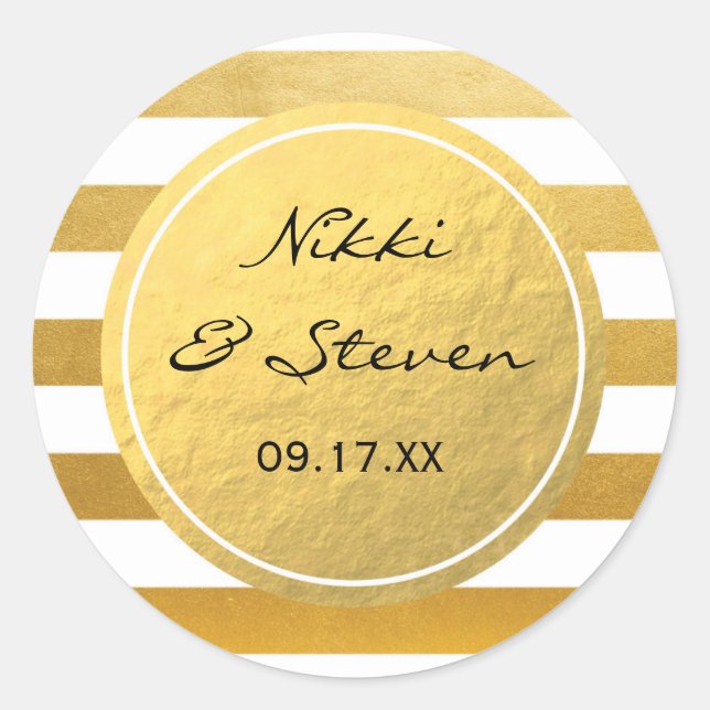 Chic White & Gold Foil Striped Elegant Sticker (Front)