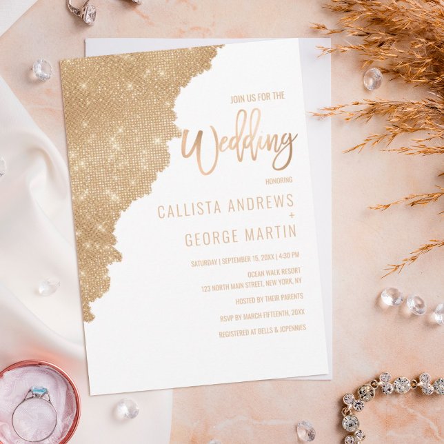 Chic White Gold Glitter Color Block Wedding Invitation (Creator Uploaded)