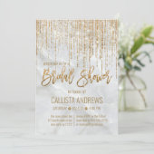 Chic White Gold Glitter Pearl Marble Bridal Shower Invitation (Standing Front)
