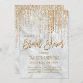 Chic White Gold Glitter Pearl Marble Bridal Shower Invitation (Front/Back)