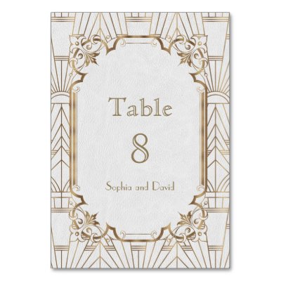 Chic White Gold Great Gatsby Art Deco TABLE NUMBER