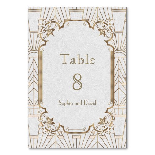 Chic White Gold Great Gatsby Art Deco TABLE NUMBER