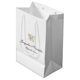 Chic White Gold Monogram + Names Elegant Cool Cute Medium Gift Bag