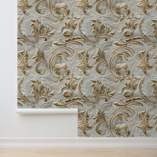 Chic white gold tooled leather  wallpaper 
