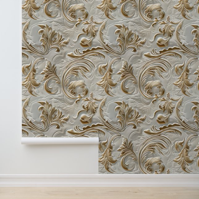 Chic white gold tooled leather  wallpaper  (Application)